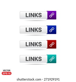 Link Icon Button. Abstract beautiful text button with icon. Purple Button, Blue Button, Red Button, Green Button, Turquoise button. web design element. Call to action gray icon button