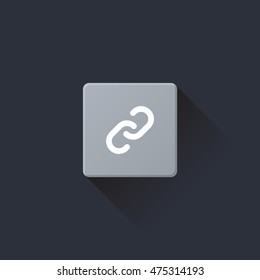 Link icon or button in flat style with long shadow, isolated vector illustration on transparent background