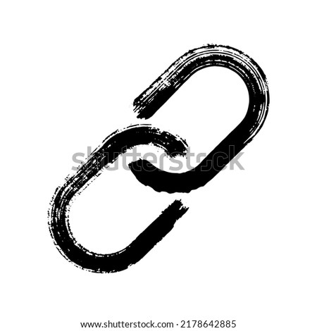 Link icon, chain hyperlink sign vector in hand painted style. Flat link button icon, ink brush stroke hyperlink web pictogram. Chsin elements web connection to other page sign. Internet symbol.