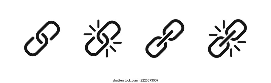 Link icon. Chain symbol. Hyperlink break icons. Share content. Vector isolated sign.