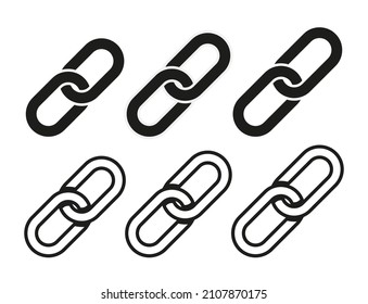 Link icon. Link and chain symbol. Web icon of hyperlink, strength and attach. Flat partnership sign. Line pictogram. Graphic outline clip. Set of locks. Vector.