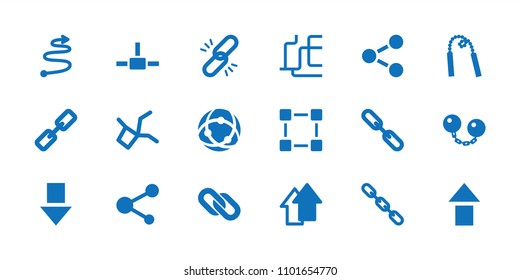 Link icon. collection of 18 link filled icons such as chain, share, network connection, arrow up, curved arrow, ball chain. editable link icons for web and mobile.