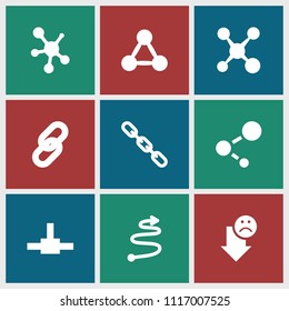 Link icon. collection of 9 link filled icons such as chain, network connection, curved arrow, share. editable link icons for web and mobile.