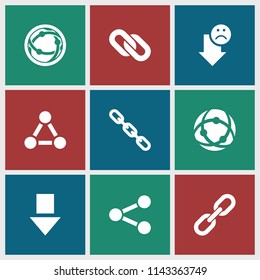 Link icon. collection of 9 link filled icons such as chain, network connection, arrow down. editable link icons for web and mobile.