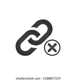 Link Icon with cross. bad or not working link concept. 404 error. vector illustration isolated on white background.