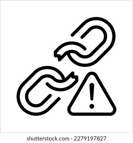 Link icon, Hyperlink chain, Internet connection, webpage url link icon with exclamation mark, error, alarm, danger symbol. vector illustration on white background