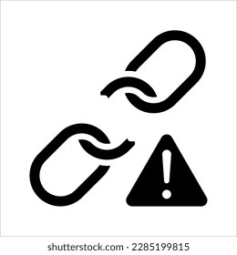 Link icon, Hyperlink chain, Internet connection, webpage url link icon with exclamation mark, error, alarm, danger symbol. vector illustration on white background