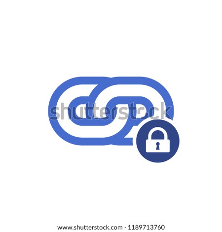 Link icon, Hyperlink chain, Internet connection, Communication network link, Internet URL or webpage url link icon with padlock sign. Link icon and security, protection, privacy symbol. Vector