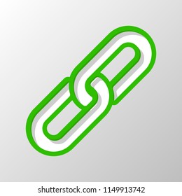 Link icon. Hyperlink chain symbol. Simple icon. Paper style. Cut symbol with green bold contour on shape and simple shadow