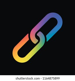 Link icon. Hyperlink chain symbol. Simple icon. Rainbow color and dark background