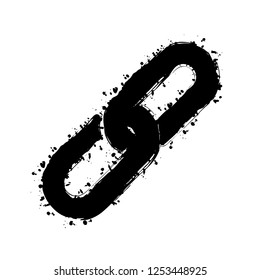 Link icon. Hyperlink chain symbol. Simple icon. Black ink with splashes on white background