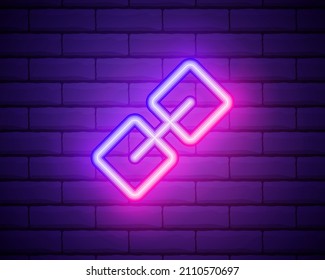 Link icon. Hyperlink chain symbol. Simple icon. Pink neon style on brick wall background. Light icon.