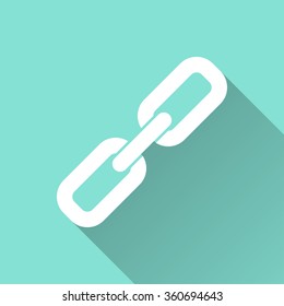 Link  icon with long shadow, flat design. Vector illustration.