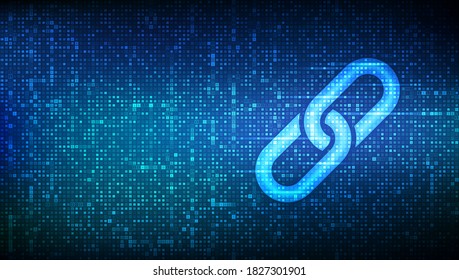 Link icon made with binary code. Blockchain technology. Cooperation symbol. Communication, security, internet safety, connect concept. Digital code background with digits 1.0. Vector Illustration.