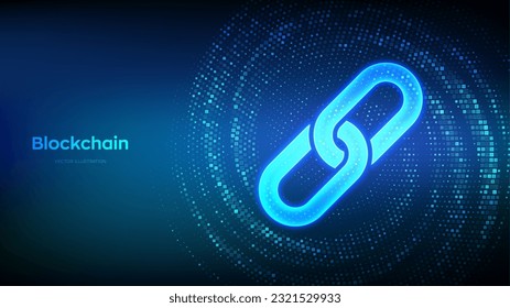 Link icon made with binary code. Blockchain technology. Cooperation, communication, security, internet safety, connection. Virtual tunnel warp made with digital code. Data Flow. Vector Illustration.