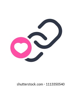 Link icon, multimedia icon with heart sign. Link icon and favorite, like, love, care symbol. Vector illustration