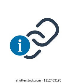 Link icon, multimedia icon with information sign. Link icon and about, faq, help, hint symbol. Vector illustration