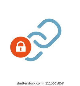 Link icon, multimedia icon with padlock sign. Link icon and security, protection, privacy symbol. Vector illustration