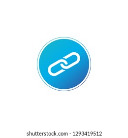 Link icon in nice blue circle. Chain logo. Vector illustration isolated on white background.