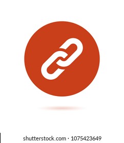Link icon in red circle. Chain vector logo.
