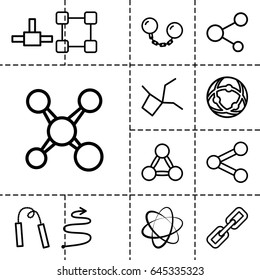 Link icon. set of 13 outline linkicons such as share, curved arrow, ball chain, chain weapon, chain