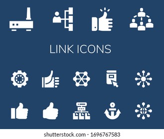 link icon set. 14 filled link icons.  Simple modern icons such as: Router, Network, Like, Connected, Data, Thumbs up, Connect, Anchor, Click, Networking