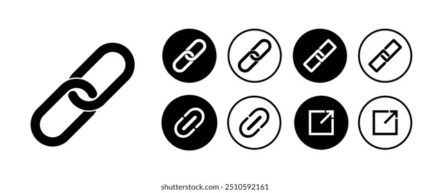 Link Icon set, Black Share Button icon, URL symbol, Isolate Modern Minimal  Outline icon for Social media, app menu, web graphic elements, Attach, Network clip art, Business vector stock (Editable)