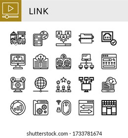 link icon set. Collection of Video marketing, Market, Global server, Viral, Data, Connected, Digital, Vga, Network, Search engine, Networking, Local network, Syncronization icons
