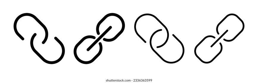 Ilustración de conjunto de iconos de enlace. Signo de cadena de hipervínculo y símbolo