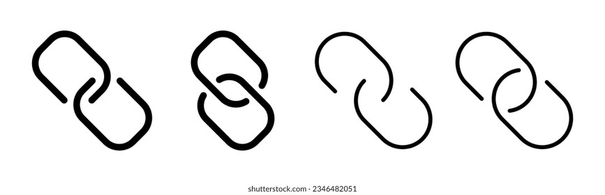 Ilustración de conjunto de iconos de enlace. Signo de cadena de hipervínculo y símbolo