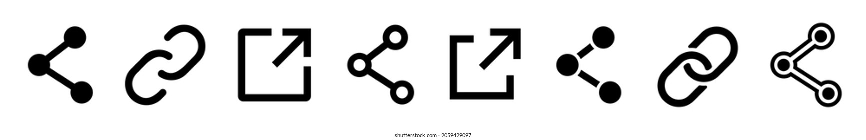 Link icon set. Share link button collection. Hyperlink chain symbol. Signs download and share for web and mobile up. Vector illustration.