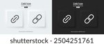 Link icon. Link, share link, and external link. A set of black and white square buttons with symbols. 3D icon in trendy neumorphic style for apps and websites. UI UX elements. Vector illustration.