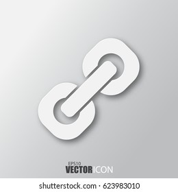Link icon in white style with shadow isolated on grey background. For your design, logo. Vector illustration.