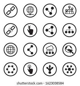 Link Icons. Black Flat Design In Circle. Vector Illustration.