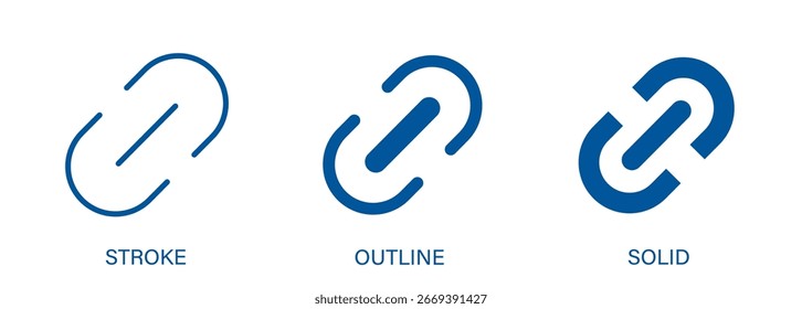 Link icons with editable stroke, outline and solid styles. Vector icons for websites, apps, connecting and sharing.
