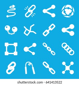 Link icons set. set of 16 link filled icons such as chain, share, curved arrow, ball chain, chain weapon, network connection