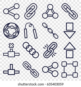 Link icons set. set of 16 link outline icons such as chain, chain weapon, arrow up, arrow down, network connection, link