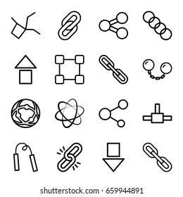 Link icons set. set of 16 link outline icons such as share, chain, ball chain, chain weapon, arrow up, arrow down, network connection