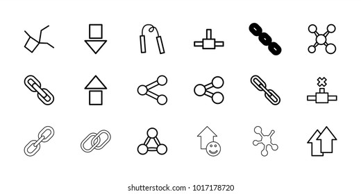 Link icons. set of 18 editable outline link icons: arrow up, arrow down, share, chain, network connection