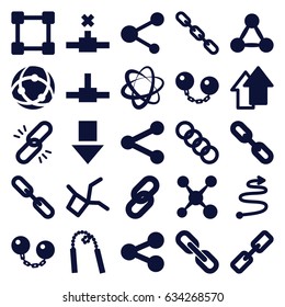 Link icons set. set of 25 link filled icons such as chain, share, arrow up, curved arrow, ball chain, chain weapon, arrow down, network connection