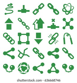 Link icons set. set of 25 link filled icons such as chain, share, arrow up, curved arrow, ball chain, chain weapon, arrow down, network connection