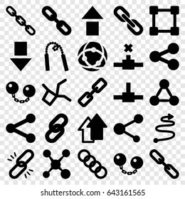 Link icons set. set of 25 link filled icons such as chain, share, arrow up, curved arrow, ball chain, chain weapon, arrow down, network connection