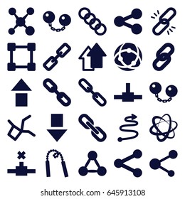 Link icons set. set of 25 link filled icons such as share, chain, arrow up, curved arrow, ball chain, chain weapon, arrow down, network connection