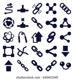 Link icons set. set of 25 link filled icons such as chain, share, arrow up, curved arrow, chain weapon, ball chain, arrow down, network connection