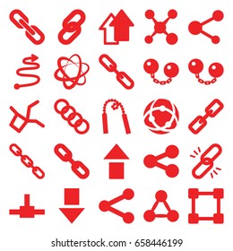 Link icons set. set of 25 link filled icons such as chain, share, arrow up, curved arrow, ball chain, chain weapon, arrow down, network connection