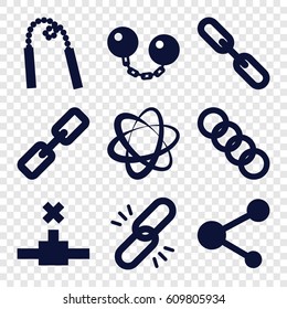 Link Icons Set. Set Of 9 Link Filled Icons Such As Share, Chain, Ball Chain, Chain Weapon