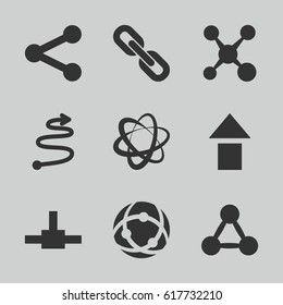 Link icons set. set of 9 link filled icons such as curved arrow, chain, share, arrow up