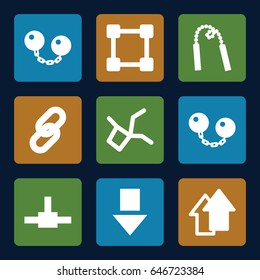 Link icons set. set of 9 link filled icons such as arrow up, ball chain, chain weapon, arrow down, network connection