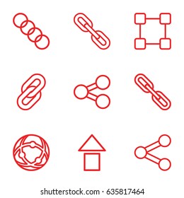 Link icons set. set of 9 link outline icons such as chain, arrow up, network connection, link