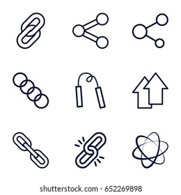 Link icons set. set of 9 link outline icons such as share, arrow up, chain, chain weapon, network connection